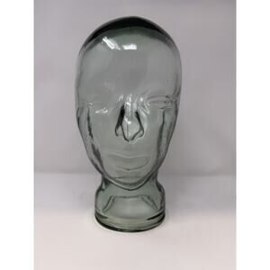 Vintage Mannequin Head Clear Green Tinted Glass Wig Hat Display Stand 11.5" Tall